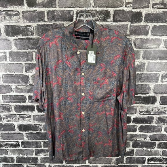 NWT All Saints Oslo Paisley Short Sleeve Shirt - size M - Picture 12 of 14